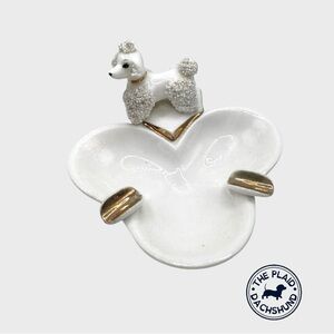 Vintage Lefton White and Gold Poodle Trinket Dish Ashtray